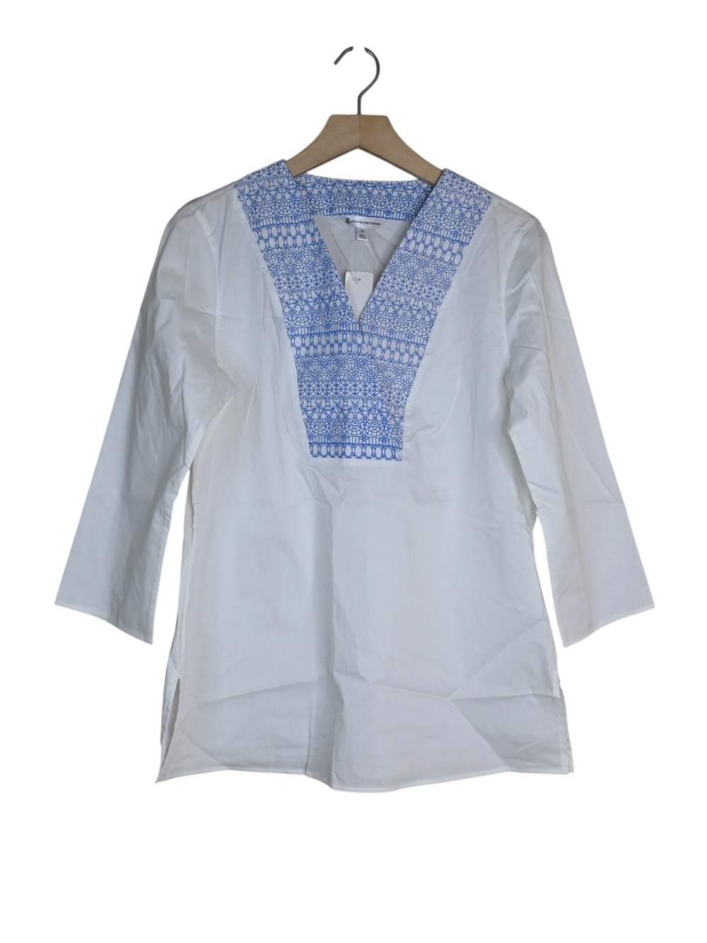 Brooks Brothers Women's M White V-Neck Embroidered Lace Tunic Top NEW